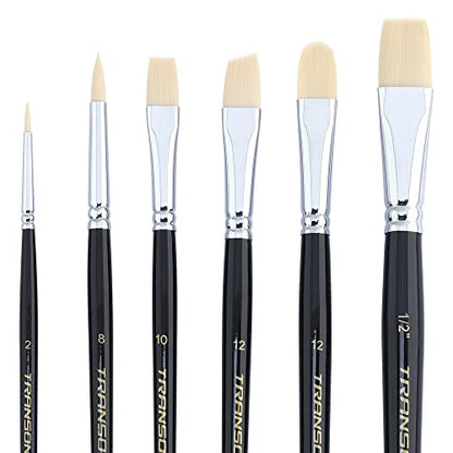 Transon Paint Brush Set 6pcs Art Painting Flexible Bristle for Acrylic Watercolor Gouache Oil Leather Canvas and Face Painting (Pack of 2) - size: size 2 (Pack of 2)