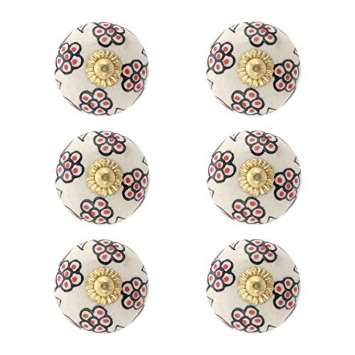 Dresser Knobs - Countryside Boho Handmade Ceramic Drawer Pulls Kitchen Cabinets Cupboard Wardrobe Handle Furniture Hardware - Red and Black Floral - Pack of 4 - color: Red and Black Floral