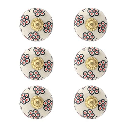 Dresser Knobs - Countryside Boho Handmade Ceramic Drawer Pulls Kitchen Cabinets Cupboard Wardrobe Handle Furniture Hardware - Red and Black Floral - Pack of 4 - color: Red and Black Floral