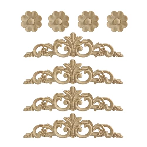 Nsrisml Wooden Decals Trim Rosette Inlays, Wood Appliques Onlays for Wall Cabinet Dresser Staircase DIY Projects(8Pcs, 11.81") - color: 8-pack, size: 30x7cm/11.81"x2.76"