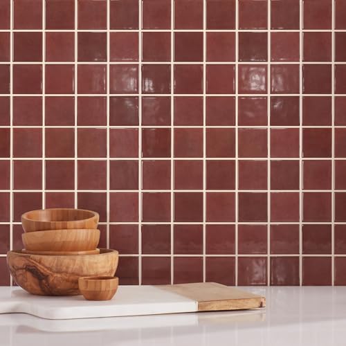 Commomy Thicker Red Peel and Stick Tiles - 10 pcs of 12" x 12" - color: Square Red & Thicker Design