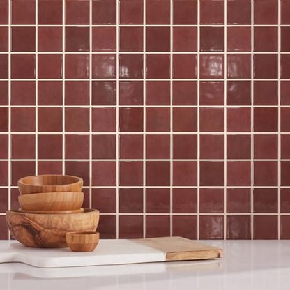 Commomy Thicker Red Peel and Stick Tiles - 10 pcs of 12" x 12" - color: Square Red & Thicker Design