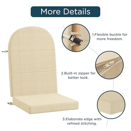 Codi Large Rocking Chair Cushion for Adirondack Chairs, Beige, 1 Pack - color: Beige, size: 20"x20"/20"x28" - Jumbo 1PK