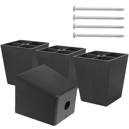 Plastic Couch Legs 3 inch, Screw-In Square Furniture Legs - Black, 4pcs - size: 3 Inch