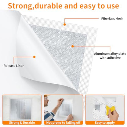 Wall Patch Drywall Repair Kit, 12 x 12 Inch, Self-Adhesive Mesh Patch, Permanently Repairs Damaged Large Walls Hole and Ceilings - size: 12in