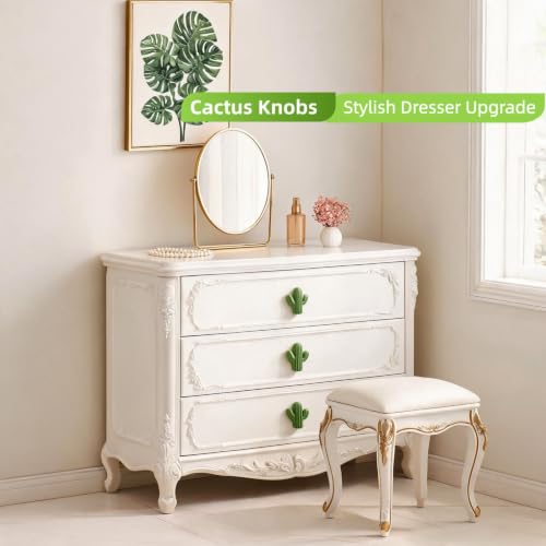 Bitray 6 PCS Green Cactus Ceramic Drawer Pulls Cabinet Knobs for Dresser