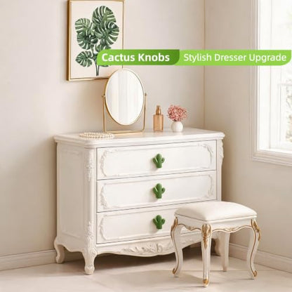 Bitray 6 PCS Green Cactus Ceramic Drawer Pulls Cabinet Knobs for Dresser