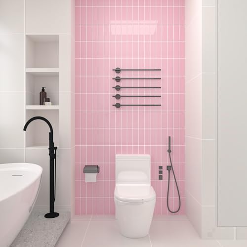 CHIHUT 6 Sheets Pink Glossy Peel and Stick Subway Backsplash Tiles 12"x12" - color: Solid Pink, size: 6 Tiles