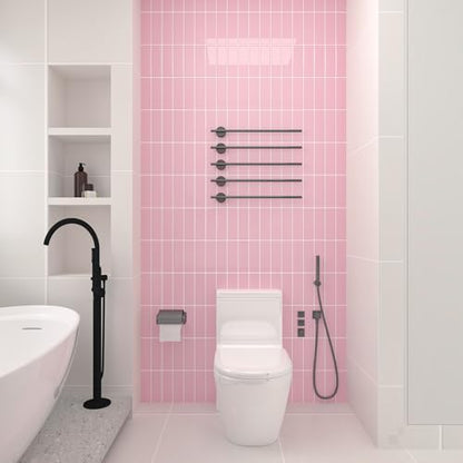 CHIHUT 6 Sheets Pink Glossy Peel and Stick Subway Backsplash Tiles 12"x12" - color: Solid Pink, size: 6 Tiles