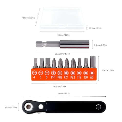 Right Angle Screwdriver, Mini Ratcheting 90 Degree Offset Screwdriver Low Profile Pocket Screwdriver Set, Gadgets EDC Gear Tools TS/JLBS-01