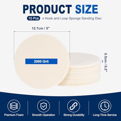 10Pcs 5 Inch Hook and Loop Sponge Sanding Disc, 2000 Grit - size: 5 Inch 2000 Grit