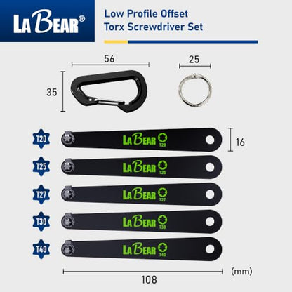 LABEAR 5-Piece EDC Low Profile Offset Torx Screwdriver Set, T20-T40 - size: TORX