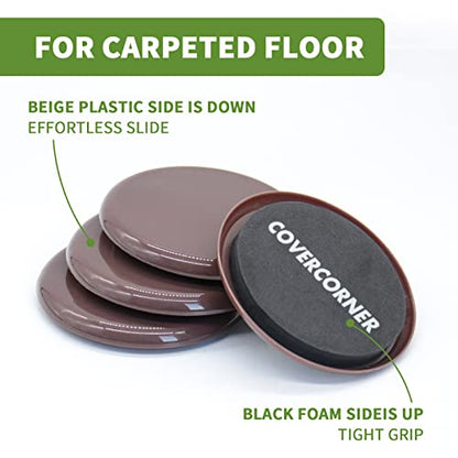 Furniture Sliders for Carpet 8 PCS - 3 1/2" Brown - size: 8 PCS 3 1/2 inch Brown