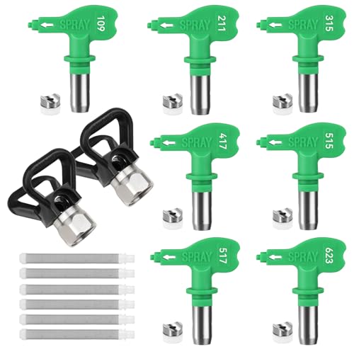 15 Pcs Sprayer Tips Set,7 Pcs High Pressure Reversible Spray Nozzle Tips,2 Pcs Tip Guards with 6 Paint Spray Gun Filter,Compatible with Titan/Wagner 351 Series Spray Tips (109,211,315,417,515,517,623) - style: 109,211,315,417,515,517,623