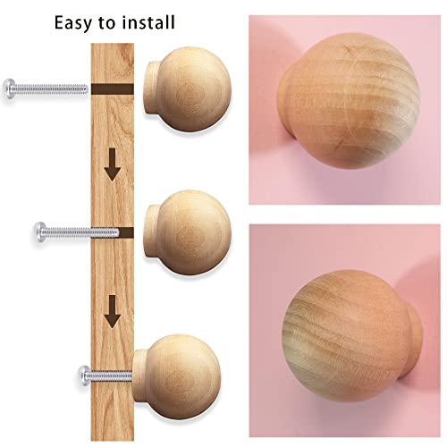 12PCS Wood Ball Knobs 1-1/2 inch Round Wood Drawer Knobs Cabinet Knobs Pull