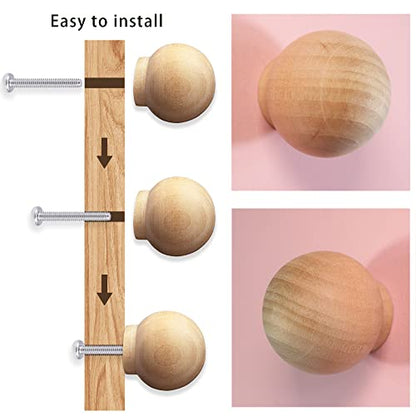 12PCS Wood Ball Knobs 1-1/2 inch Round Wood Drawer Knobs Cabinet Knobs Pull