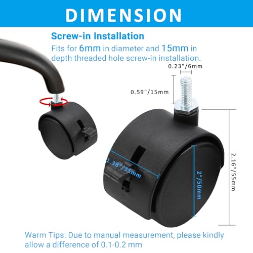 4pcs 2 Inch Swivel Caster Wheels with Brake, M6 Threaded Stem - style: 2 Inch with Brake-M6 Threaded Stem