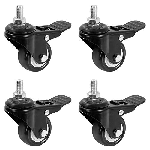 VIVO 2 inch M10 Threaded Locking Casters, Heavy Duty Replacement Wheels with Brakes, 1.5x25mm, 4 Pack Set, 360 Degree Swivel No Noise Rotation, All Floor Types, for Desk TV Stand or Cart, PT-DK-020C - style: M10 Threaded