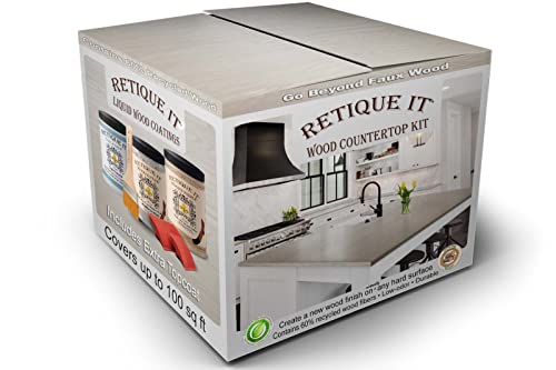 Retique It Liquid Wood Countertop Kit with Wood Gel Stain - Genuine Wood Finished countertops (64 oz (All Countertops), 50 Weathered Wood), 42 oz (All Countertops) - color: 50 Weathered Wood, size: 42 oz (All Countertops)