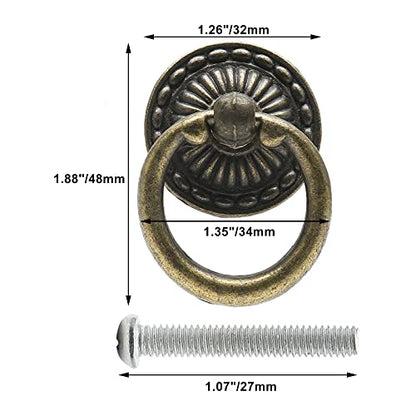 Murtenze Antique Bronze Drawer Ring Pulls, 12 Pieces - color: Bronze, Round