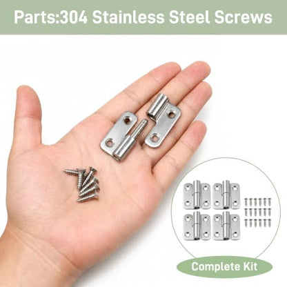 1.5in Lift Off Hinges 4Pack, 304 Stainless Steel Small Cabinet Hinges, Pin-on-Right Removable Butt Hinges for Wooden Box, Tool-Free Hinge for DIY & Electronics Enclosure (Silver, 16 Screws) - size: 1.5x1.35x0.4 in