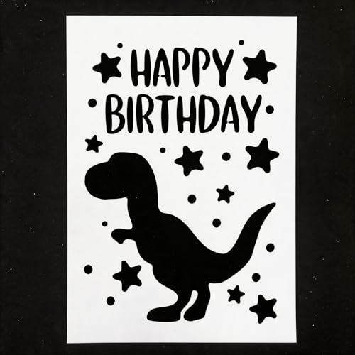 TIAMECH A4 Reusable Happy Birthday Dinosaur Stencil for Painting - Star T-Rex Layering Template, DIY Wall Art, Wood Furniture, Scrapbook & Crafts (8.3x11.7inch) - color: Happy Birthday Dinosaur