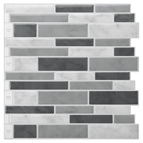 LONGKING Peel & Stick Backsplash Tile for Kitchen, Gray Stick on Tile (10 Sheets) - color: Gray, size: 12 inches x 12 inches