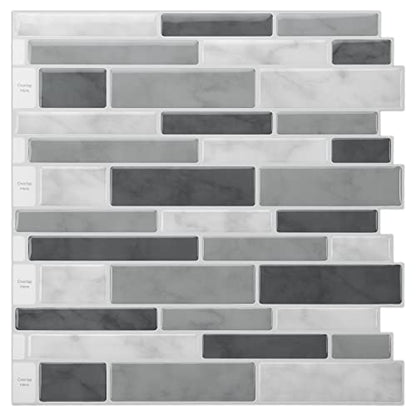 LONGKING Peel & Stick Backsplash Tile for Kitchen, Gray Stick on Tile (10 Sheets) - color: Gray, size: 12 inches x 12 inches