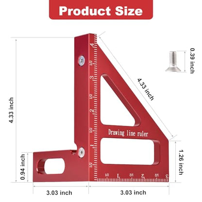 Aleric Imperial 3D Multi Angle Measuring Ruler, High Precision 45/90 Degree Woodworking Tools Aluminum Alloy Miter Triangle Ruler Measuring Tools for Engineer Carpenters