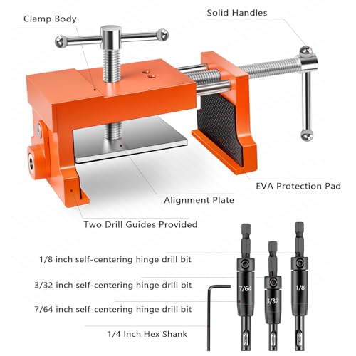 Cabinet Installation Tool Kit – Self Centering Drill Bit Set and Cabinet Clamps, Woodworking Hinge Drill Guide for Doors, Drawers & Hardware Alignment