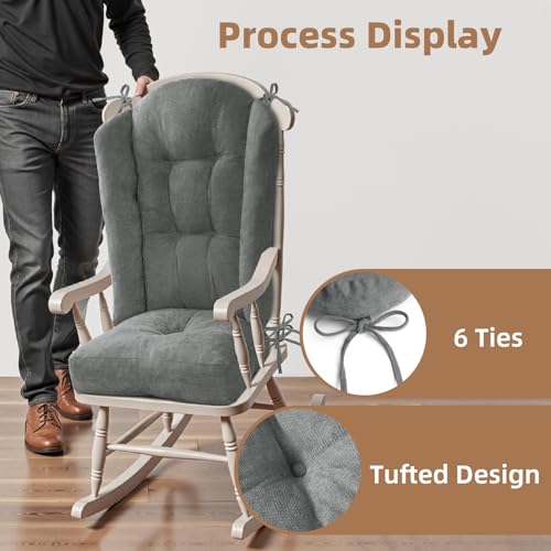 Wingback Rocking Chair Cushion Set, Medium, Grey - color: Grey, size: 28 x28 x3 in & 18.5 x18.5 x4 inch