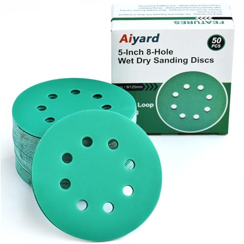 5-Inch 8-Hole Wet Dry Sanding Discs 320 Grit Sandpaper, 50-Pack