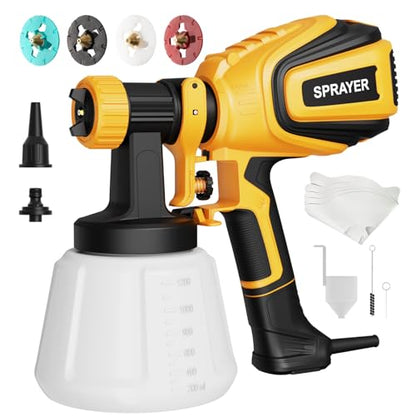 VONFORN Paint Sprayer, 700W Spray Paint Gun with 4 Nozzles & 3 Patterns - color: Yellow