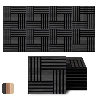 WoveN SounD Acoustic Wall Panels, Black Oak, 16 Pack, 12x12 in - color: Metre, Black Oak, 16 Pack