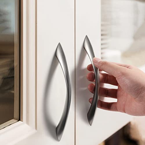 5 Pack Brushed Nickel Cabinet Pulls 5 Inch Arch Twisted Silver Handles Drawer Kitchen Cupboard Bathroom Dresser Cabinet Hardware Zinc Alloy - color: Brushed Nickel, size: 5 Inch Hole Centers