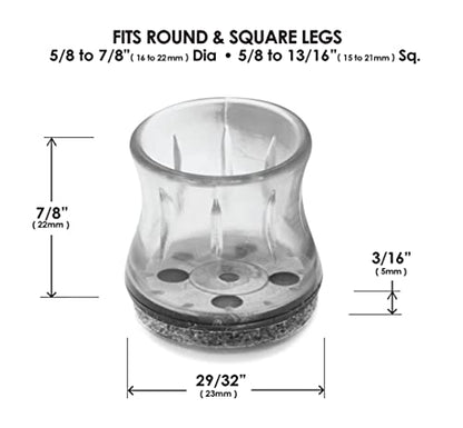 Slipstick GorillaFelt Chair Leg Floor Protectors for Hardwood Floors, Clear Sleeve Felt Pads for Furniture That Stay On, Fits Round & Square Legs, Includes 8 Premium Transparent Chair Socks, CB182 - size: 5/8 Inch - 7/8 Inch Sleeve 8 Pack