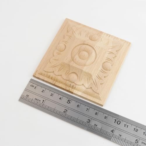 Antrader 4Pcs Square Unfinished Wood Carved Applique,Vintage Onlay Ornament - style: Style 10