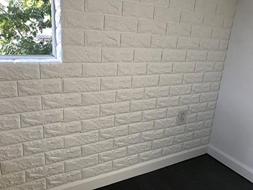 Art3d 20-Pack Durable Faux Brick Peel and Stick 3D Wall Panels, White - color: White, size: 20pcs-30.5x27.5inch
