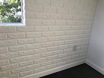 Art3d 20-Pack Durable Faux Brick Peel and Stick 3D Wall Panels, White - color: White, size: 20pcs-30.5x27.5inch