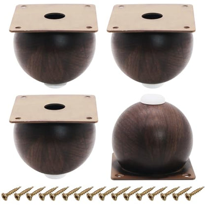 Furniture Legs Set of 4-3.14in Modern Metal Cabinet Legs Sofa Legs, Black Walnut Finish Replacement Feet for Furniture, Round Base, Heavy-Duty Support
