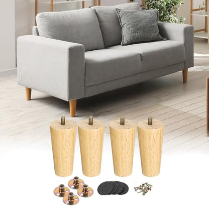 uxcell 4 Pack Furniture Legs, 4 Inch Round Wood Legs, Replacement Chair Feet for Couch Sofa Chair Bed Dresser Cabinet - size: 4 inch