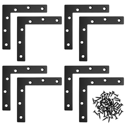 QWORK Flat L Brackets for Wood, 8 Pack Heavy Duty Brace Corner Brackets, 120mm x 120mm x 2mm, for Furniture Repair