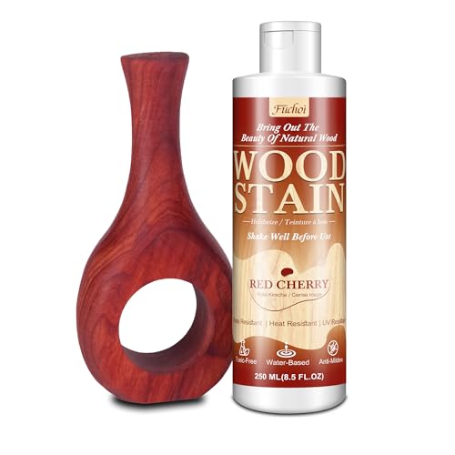 Wood Stain 8.5oz - Red Cherry | Water Based Furniture Stain & Wood Varnish for Indoor & Outdoor Wooden Furniture, Doors, Windows, Paneling, Cabinets | Low Odor Non-Toxic, Dye Fast, Multiple Finishes - color: Red Cherry