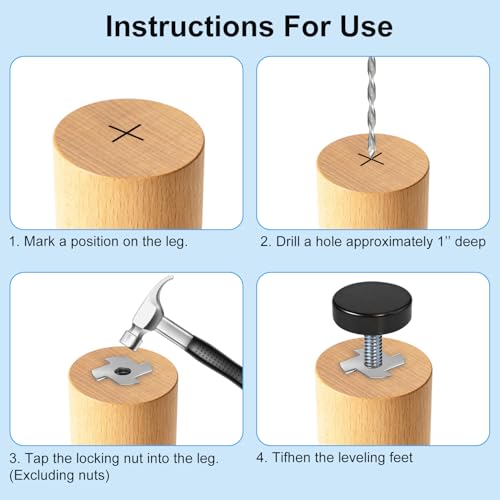 Adjustable Leveling Feet 12 PCS, 1/4" Thread Furniture Feet with T-Nuts