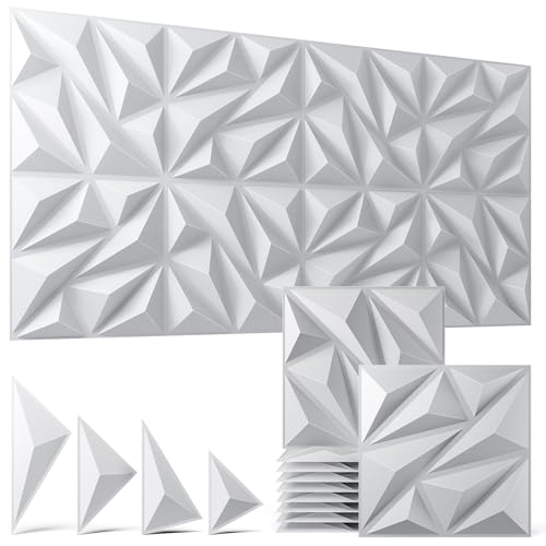 3D Wall Panels White 16 Pack, 12" x 12" - color: White Diamond