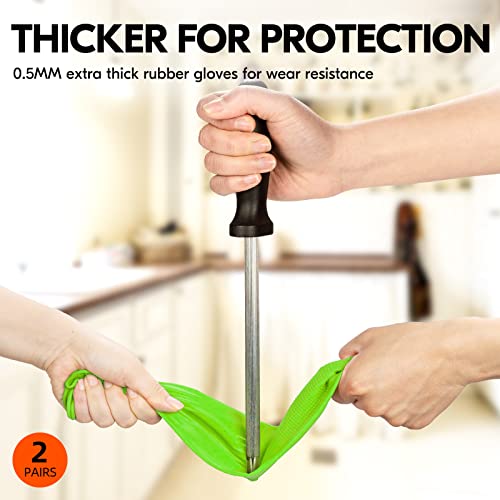 Vgo... Latex Reusable Cleaning Gloves,Long Sleeve Kitchen Gloves(RB2143) - color: Green, size: Large