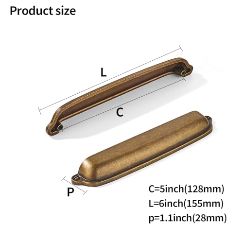 khtumeware 10 Pack Antique Brass Cup Pulls 5 Inch Center to Center - Cabinet & Drawer Handles for Kitchen Hardware - color: Antique Brass, size: 5"(128mm) Hole Center