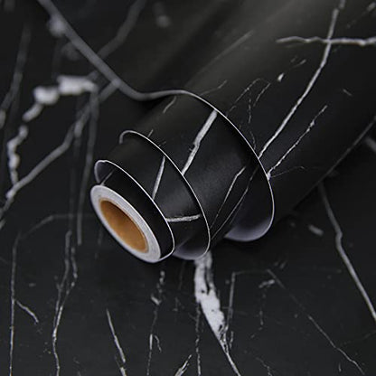 Marble Contact Paper Black Peel and Stick Wallpaper for Kitchen Countertop - color: Black/White, size: 17.7" x 196.8"
