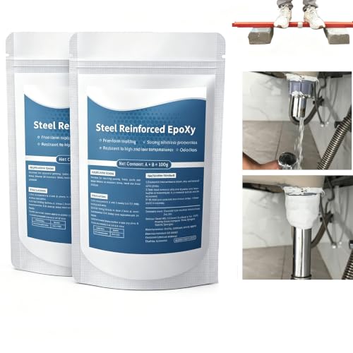 Steel Reinforced Epoxy Putty - Strong Clay Iron Adhesive, Fast Repair AB Two-Part Epoxy Clay Filler for Bonding Metal, Plastic, Wood, 2-Pack, Each 100g