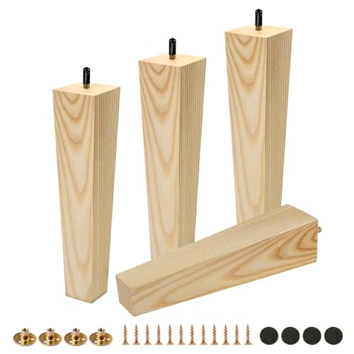 FoDau770 Square Furniture Legs 10 Inch, Ash Wood Legs with 5/16"-18 Bolts - size: 10 Inch